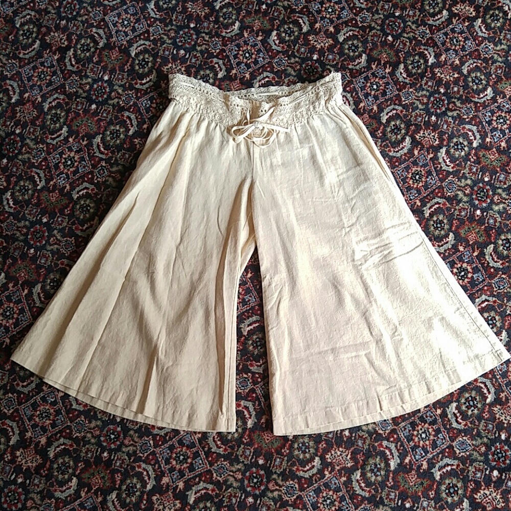 Linen Blend Wide-leg Culotte Pants
